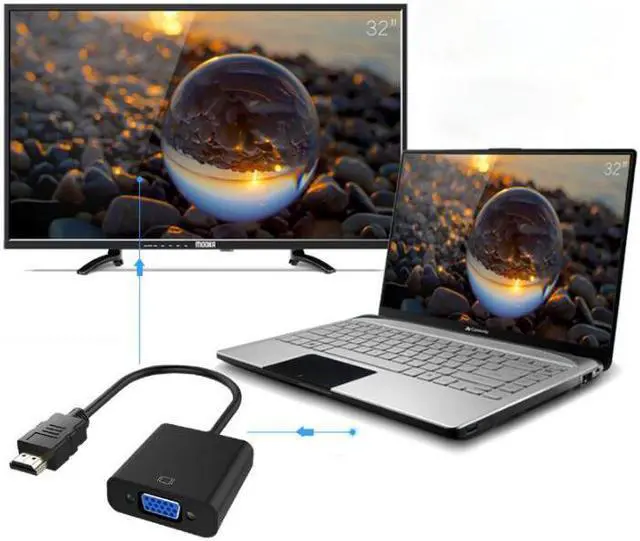 Alt view image 3 of 6 - Black HDMI to VGA Adapter Digital to Analog Audio Converter M/F Video Cable for Xbox 360 PS3 PS4 PC Laptop TV Box to Projector