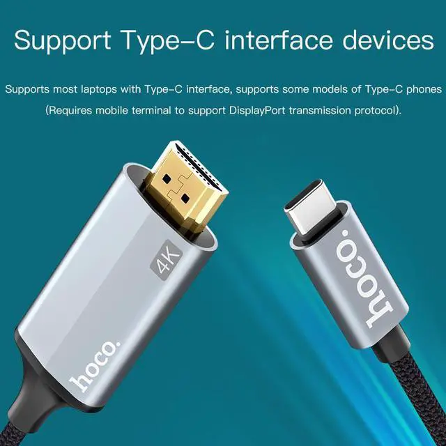 Alt view image 3 of 6 - HOCO USB C HDMI Cable 4K Type C to HDMI Cable for Samsung Galaxy S9 S8 Huawei P20 Pro Mate 20 Macbook 1.8m USBC HDMI Adapter