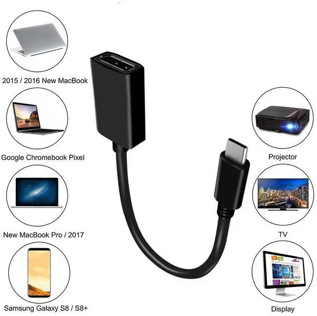 Alt view image 5 of 5 - USB C to DisplayPort 4K@60Hz Adapter Thunderbolt 3 to Dp Male to Female Converter for MacBook Pro 2015/2016 ChromeBook Pixel