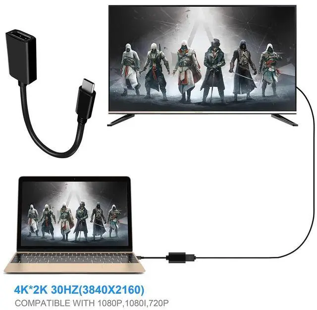 Alt view image 4 of 5 - USB C to DisplayPort 4K@60Hz Adapter Thunderbolt 3 to Dp Male to Female Converter for MacBook Pro 2015/2016 ChromeBook Pixel
