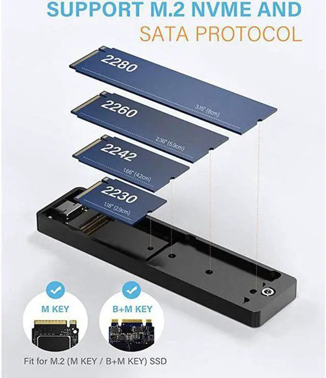 Alt view image 2 of 5 - SSD External Enclosure Box Dual Protocol M2 NVME NGFF SATA HDD Case with Cooling Fan For PCIE M Key B+M Key USB C 10Gbps