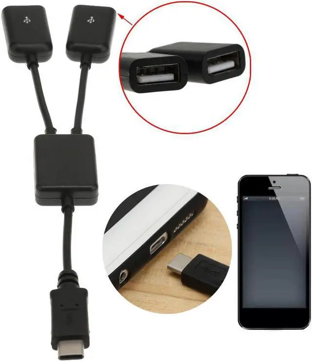 Alt view image 2 of 11 - USB 3.1 Type C OTG HUB Cable 2 in 1 USB C 3.1 Male to Female Plug Cord Splitter Type C to Dual USB2.0 Converter Adapter Wire