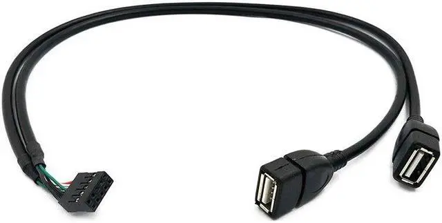 Main image of (2 Pack) 50CM Dupont 10 Pin Female Header to 2 Port Dual USB 2.0 Type A Female Motherboard Extender Splitter Cable