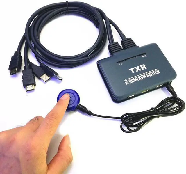Alt view image 4 of 6 - 2 Port Computer Desktop Controller With Cables Dual Monitor USB HDMI Accessories Button Notebook Splitter Box KVM Switch
