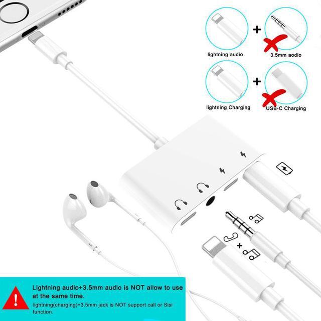 Alt view image 2 of 5 - 4 in 1 for Lightning to Audio Splitter With 3.5mm Headphone Aux Jack Adapter with USB C Charge Port for iPhone X/8 P/7/iPod/iPad