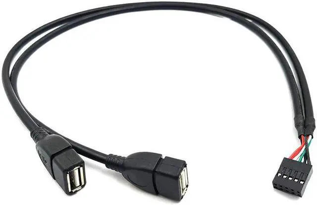 Alt view image 5 of 7 - (2 Pack) 50CM Dupont 10 Pin Female Header to 2 Port Dual USB 2.0 Type A Female Motherboard Extender Splitter Cable