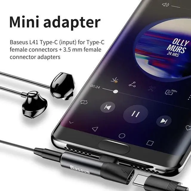 Alt view image 5 of 6 - 1Pcs Baseus L41 Usb C to 3.5mm Aux Jack Audio Adapter For Xiaomi mi 9 Huawei P30 pro Oneplus 7 Audio splitter Type C Charging Adapter