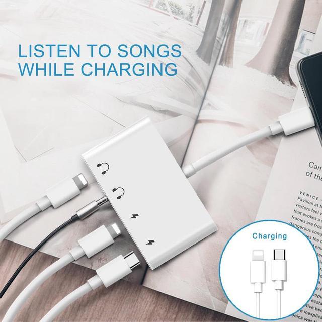 Alt view image 5 of 5 - 4 in 1 for Lightning to Audio Splitter With 3.5mm Headphone Aux Jack Adapter with USB C Charge Port for iPhone X/8 P/7/iPod/iPad