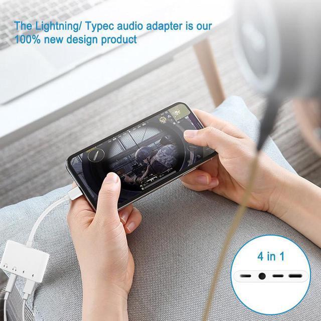 Alt view image 4 of 5 - 4 in 1 for Lightning to Audio Splitter With 3.5mm Headphone Aux Jack Adapter with USB C Charge Port for iPhone X/8 P/7/iPod/iPad