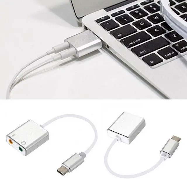 Alt view image 2 of 12 - Cable With 3.5mm Sound Card External Adapter Splitter Headphone Type C Stereo Audio Microphone Port Aux Connector