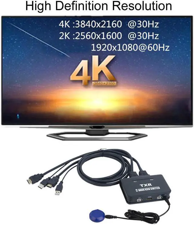 Alt view image 5 of 6 - 2 Port Computer Desktop Controller With Cables Dual Monitor USB HDMI Accessories Button Notebook Splitter Box KVM Switch
