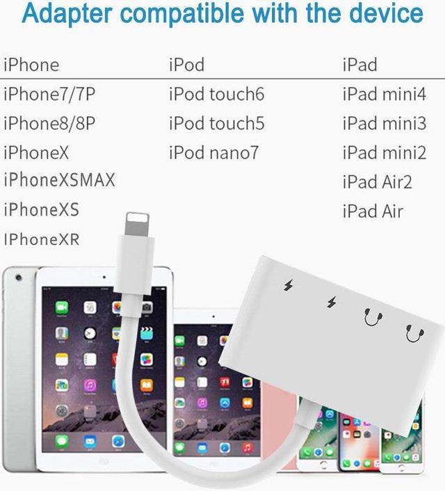 Alt view image 3 of 5 - 4 in 1 for Lightning to Audio Splitter With 3.5mm Headphone Aux Jack Adapter with USB C Charge Port for iPhone X/8 P/7/iPod/iPad