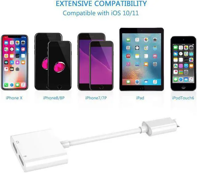 Alt view image 2 of 9 - Headphone Adapter Charging For iPhone 7 8 Plus X XR XS MAX Dongle 2 in 1 Dual Earphone Splitter Aux Audio Adaptor Charger