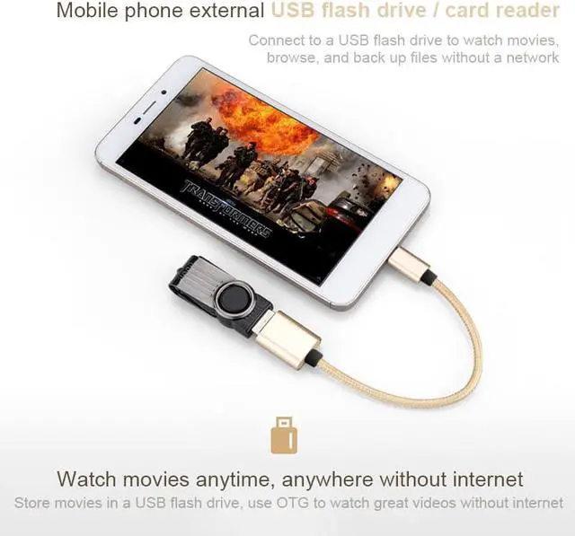 Alt view image 4 of 9 - USB Type C to OTG Cable Adapter Converter Audio Cable splitter for type c usbc otg cord alloy casing nylon wire connector type c