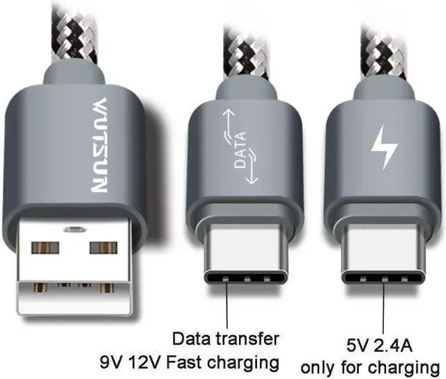 Alt view image 2 of 12 - USB 2.0 Type A Male To Dual USB C Type C Male Splitter Y Fast Charging Data Cable Cord for Android Mobile Phone Tablet