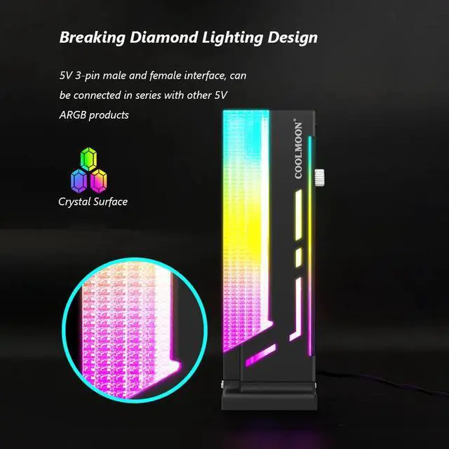 Alt view image 6 of 6 - COOLMOON CM-GH2 Vertical GPU Support 12 PCS Lamp Bead Colorful 5V 2W A-RGB Bracket Computer Graphics Video Card Stand GPU Holder