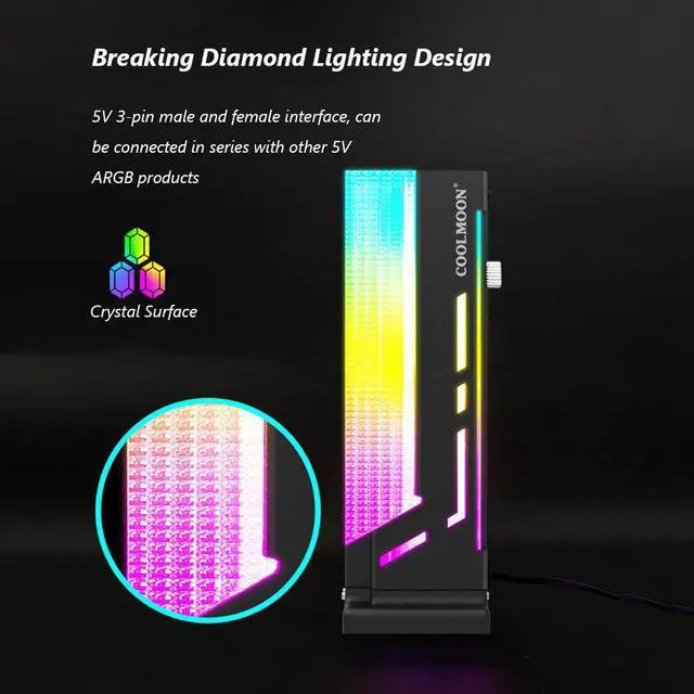 Alt view image 4 of 6 - COOLMOON CM-GH2 Vertical GPU Support Colorful 5V A-RGB Bracket Computer Graphics Video Card Stand GPU Holder with Controller