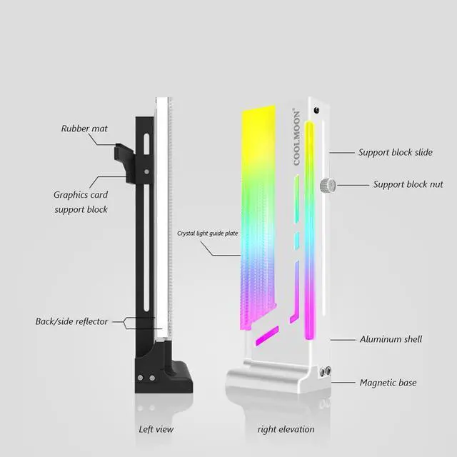 Alt view image 6 of 6 - COOLMOON CM-GH2 Vertical GPU Support Colorful 5V A-RGB Bracket Computer Graphics Video Card Stand GPU Holder with Controller