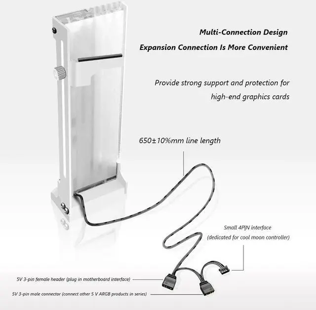 Alt view image 5 of 6 - COOLMOON CM-GH2 Vertical GPU Support Colorful 5V A-RGB Bracket Computer Graphics Video Card Stand GPU Holder with Controller
