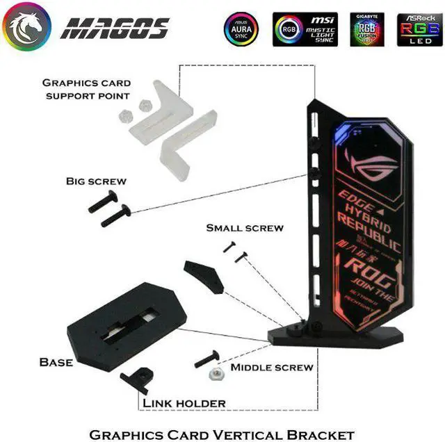 Alt view image 4 of 6 - GPU Bracket Support Graphics Card Support Vertical Holder Stand 12V RGB 5V ARGB Lighting Multiple graphics customization