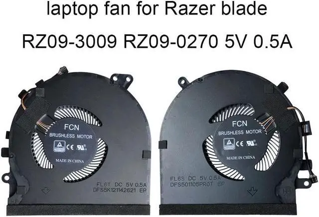 Main image of Laptop CPU Cooling Fans for Razer Blade 15 RZ09-0270 02705E76 RZ09 3009 E97 GPU Cooler Radiator fan New DFS5K121142621 FLK7 FL6S