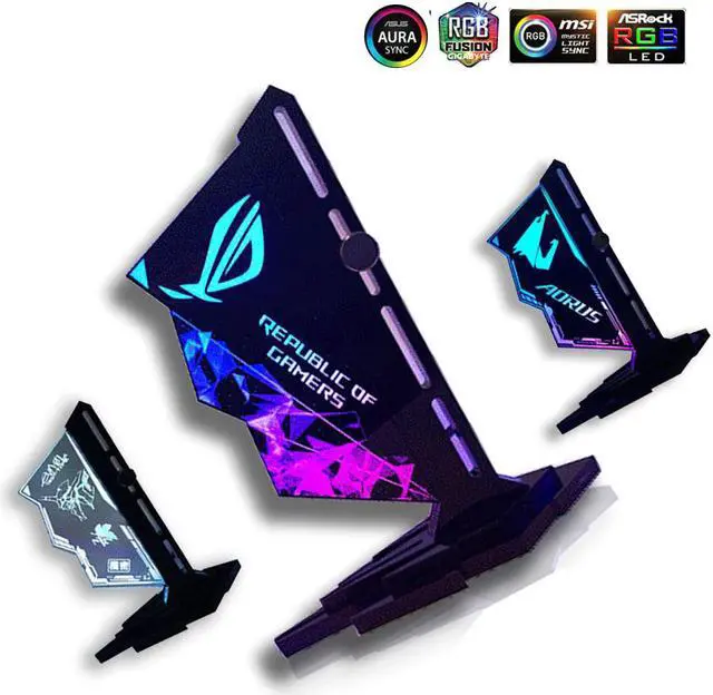 Alt view image 3 of 6 - VGA Holder Video Card Support 12V 4Pin 5V 3Pin AURA Chassis A-RGB Water Cooler Custom MOD Part RGB GPU Bracket Vertical Acrylic