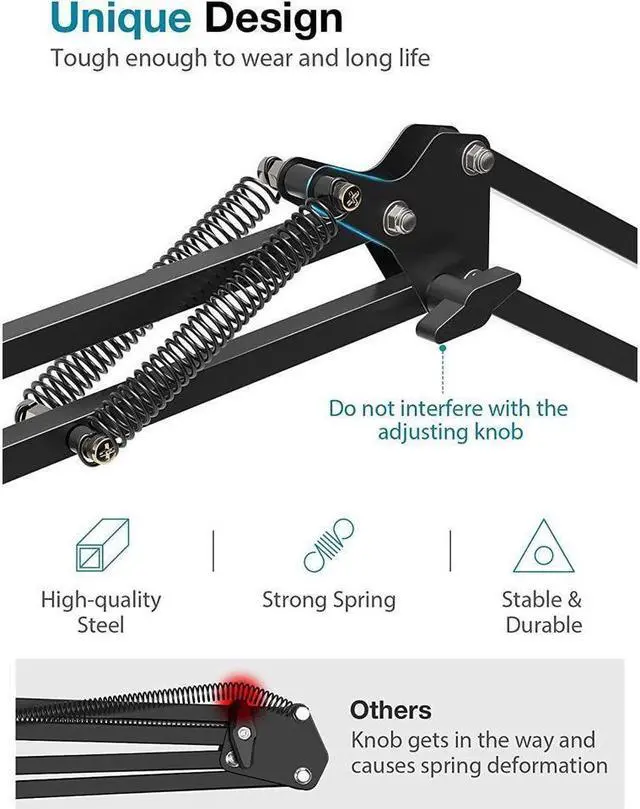 Alt view image 3 of 6 - Mic Arm Microphone Stand Boom Suspension Stand with 3/8" to 5/8" Screw Adapter Clip for Blue Yeti Snowball, HyperX QuadCast, Yeti x and other Mic, Medium