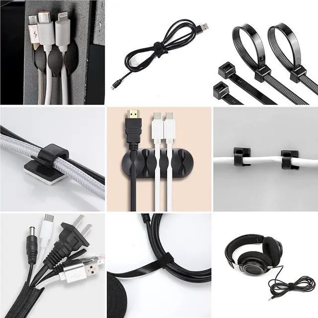 Alt view image 4 of 7 - 173 Pcs Cable Management Organizer Kit, Include 4 Cable Sleeve Split with 47 Self Adhesive Cable Clips Holder, 10 Cable Ties, 10 Adhesive Wall Cable Tie, 100 Fasten Cable Ties, 2 x Roll Cable Ties