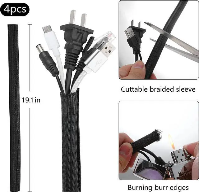 Alt view image 3 of 7 - 173 Pcs Cable Management Organizer Kit, Include 4 Cable Sleeve Split with 47 Self Adhesive Cable Clips Holder, 10 Cable Ties, 10 Adhesive Wall Cable Tie, 100 Fasten Cable Ties, 2 x Roll Cable Ties