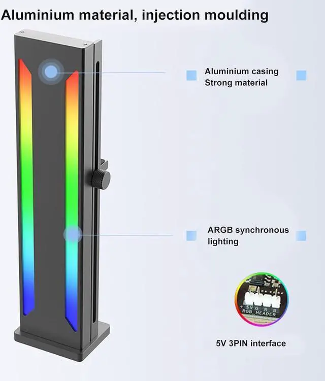 Alt view image 4 of 6 - RGB GPU Support Bracket, Magnetic Base Graphics Card GPU Brace Support, Slidable 5V 3 Pin GPU Stand Colorful Video Card Holder Bracket (Black)