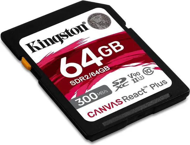 Alt view image 2 of 4 - Kingston Canvas React Plus 64GB SD Card  SDXC UHS-II   300R/260W U3 V90  Full HD/4K/8K | SDR2/64GB