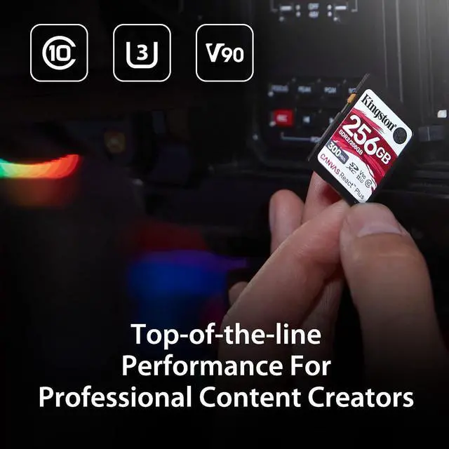 Alt view image 4 of 4 - Kingston Canvas React Plus 64GB SD Card  SDXC UHS-II   300R/260W U3 V90  Full HD/4K/8K | SDR2/64GB