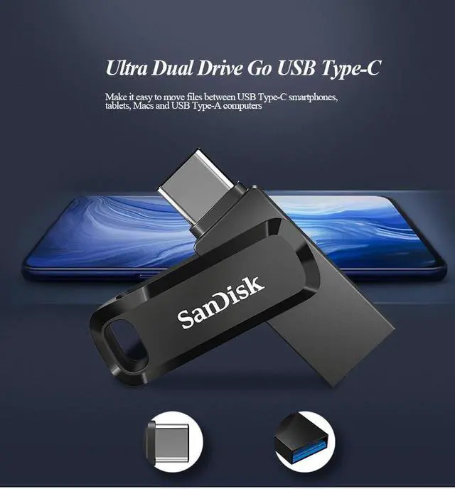Alt view image 2 of 7 - SanDisk Ultra Dual Drive Go USB 3.1 Type C 64GB 150MB/s USB Flash Disk Memory Stick USB Type A Pendrive For Phone/Tablets/PC