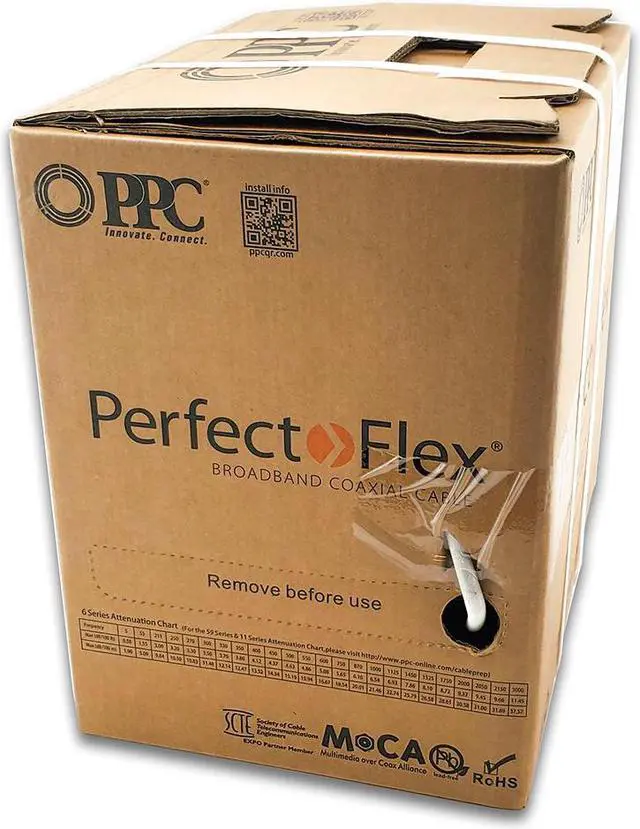 Alt view image 4 of 9 - Perfectflex Coaxial Cable 6 Series 500Ft RG6 Trishield 77Braid Copper Clad Steel