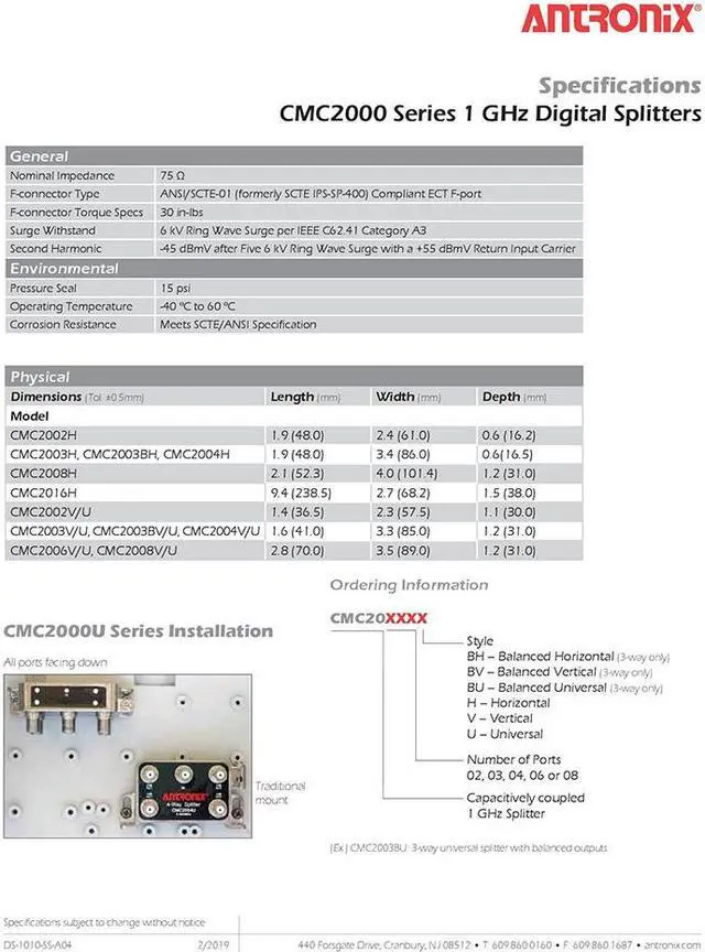 Alt view image 5 of 5 - Antronix High Performance 2-Way Cable TV Splitter CMC2002H OTA Coaxial 5-1002M
