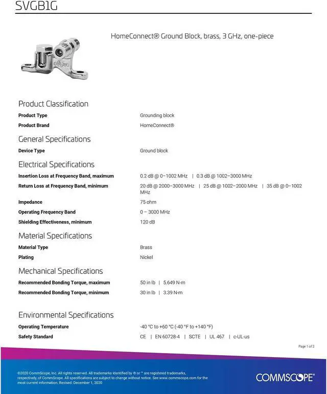 Alt view image 2 of 5 - CommScope SVGB1G Brass Single Ground Block
