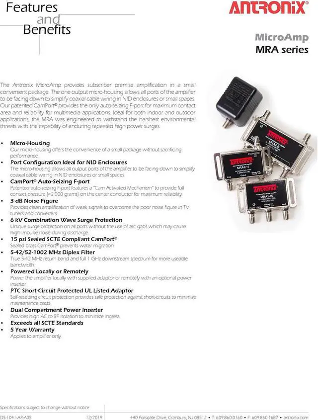 Alt view image 4 of 7 - Antronix AMP MRA4-8/AC Broadband Cable TV Signal Booster With Power Supply
