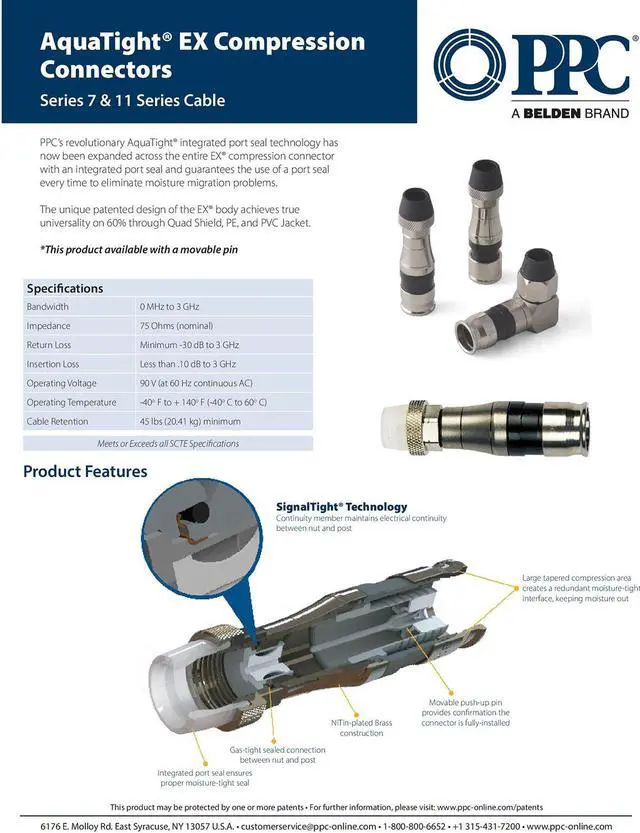 Alt view image 2 of 5 - PPC RG11 Coax Compression Connectors Qty of 25: EX11N716WS with AquaTight Seal for Quad Shield, PE, and PVC Jacket Coaxial