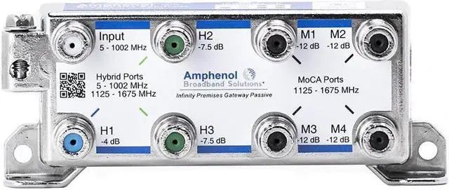 Main image of Amphenol MoCA Gateway Passive IPGH3M4-VF 3xHYBRID+4xMoCA Ports Coaxial Splitter