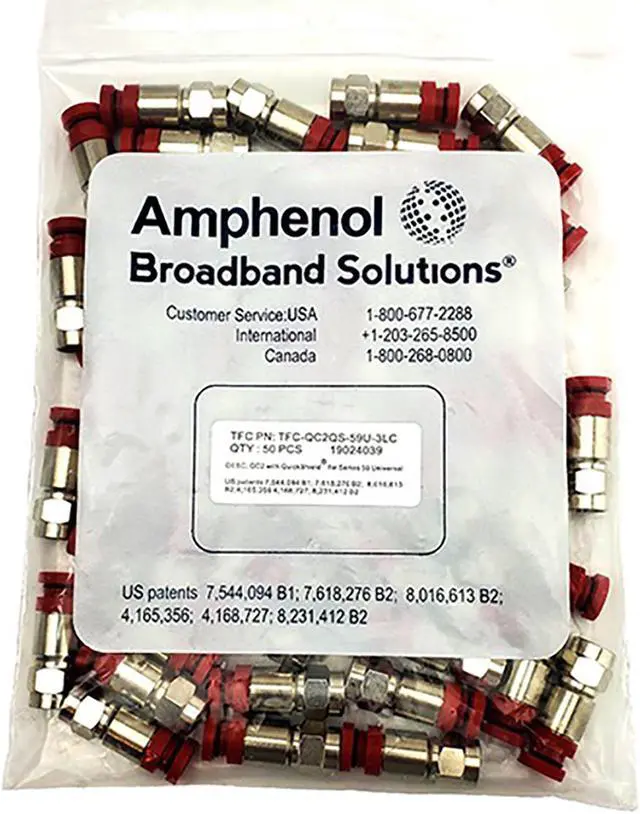 Alt view image 5 of 5 - Amphenol TFC-QC2QS-59U-3LC-RED RG59 Coaxial Compression Connector (50 Pack)