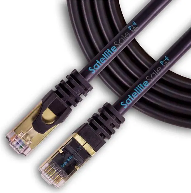 Main image of SatelliteSale RJ45 Cat-7 Network Ethernet SSTP Internet Cable 600 MHz 10 Gbps Universal Wire Black Cord 3 feet