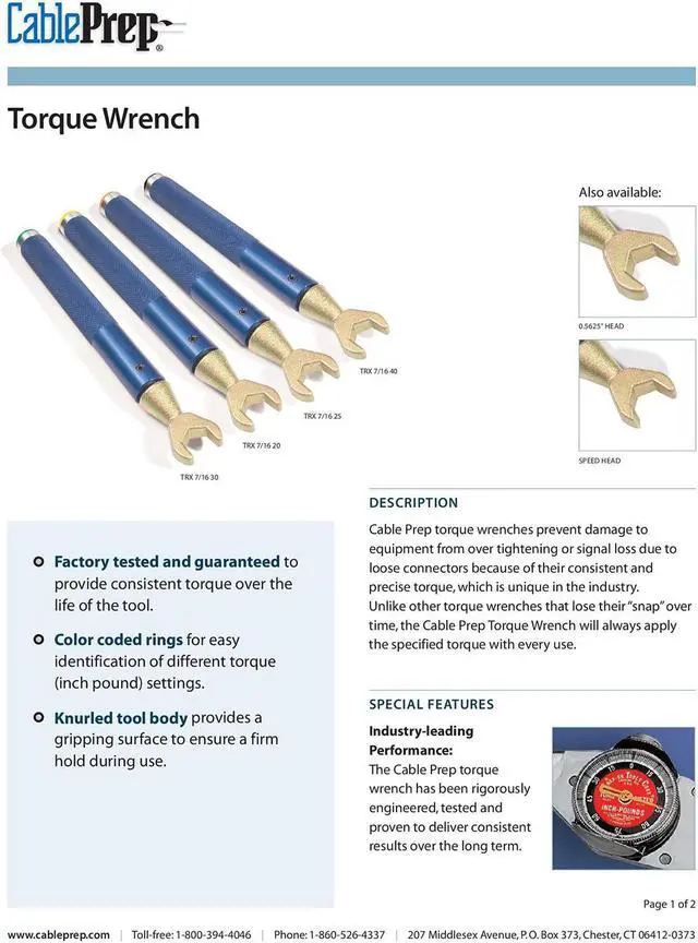 Alt view image 5 of 6 - Cable Prep Mcrmtr Trq Wrnch,0 to 30 "-lb.,7/16"  TRX-7/16-30