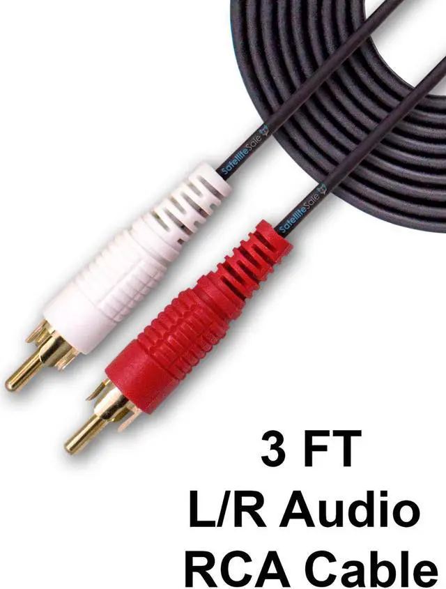 Main image of SatelliteSale 2 Male to 2 Male RCA Audio Stereo Composite Cable Universal Wire PVC Black Cord 3 feet