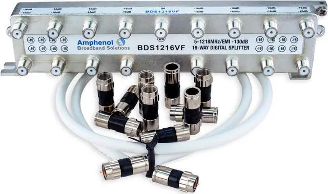 Main image of Amphenol Digital High-Performance 16-Way Coaxial Splitter BDS1216FV Kit (5-1218 Mhz / EMI -130dB) by SatelliteSale
