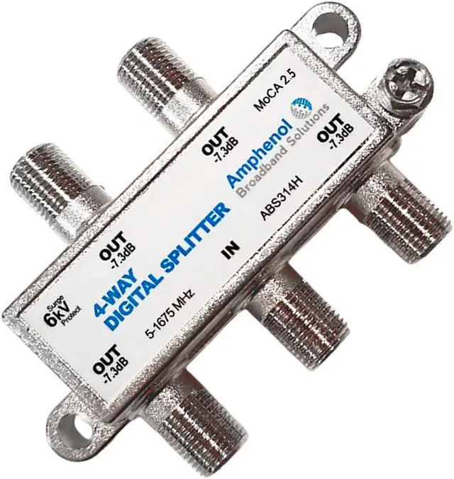 Alt view image 3 of 5 - Amphenol 4-Way Digital Coaxial Splitter MoCA 2.5 ABS314H