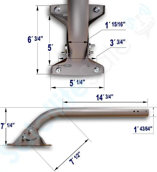 Alt view image 4 of 6 - SatelliteSale Universal J Pipe Roof Antenna Mount 1-5/8 Diameter Compatible with DISH Network Satellite Dishes 22 inches Long