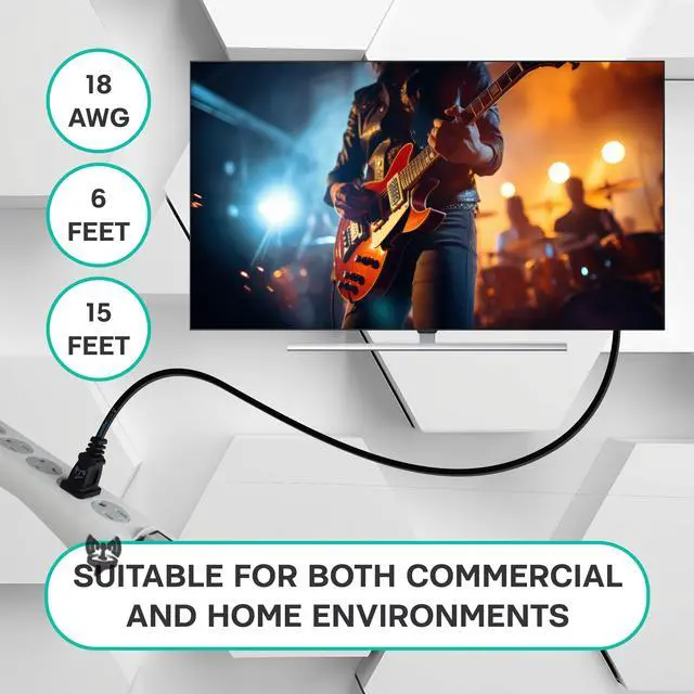 Alt view image 5 of 6 - SatelliteSale 18AWG 2-Prong to Round/Round Connector AC Universal Replacement Power Cable Universal Wire PVC Black Cord 6 feet