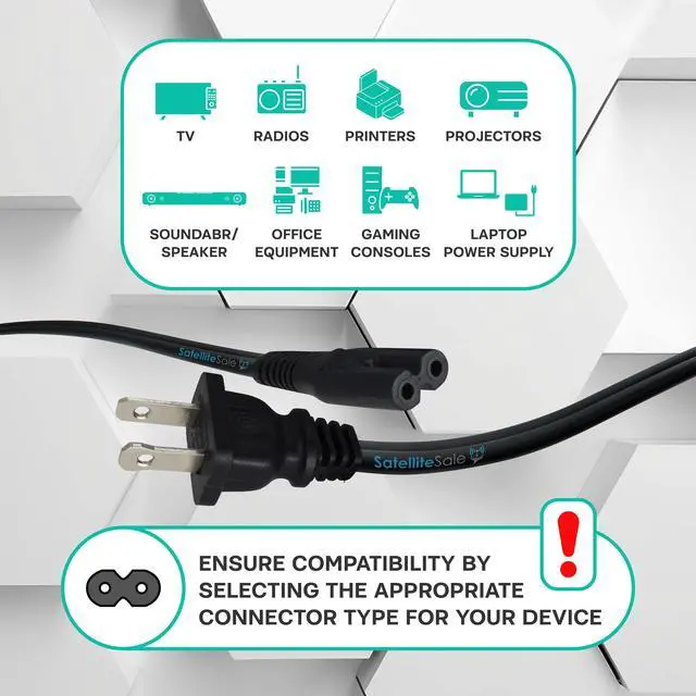 Alt view image 2 of 6 - SatelliteSale 18AWG 2-Prong to Round/Round Connector AC Universal Replacement Power Cable Universal Wire PVC Black Cord 6 feet