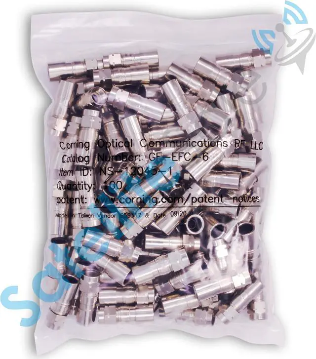 Alt view image 6 of 6 - Corning EFC F Male Coaxial RG6 Compression Connectors GF-EFC-6 100-Pack