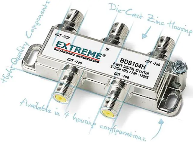 Alt view image 5 of 7 - Extreme Broadband BDS104H 4-Way HD Digital High Performance Coax Cable Splitter